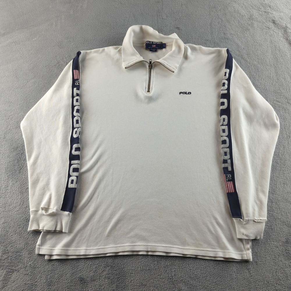 Vintage 90s Polo Sport Pullover Mens Large White Blue 1/4 Zip Sweatshirt Canada
